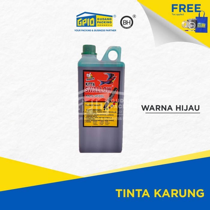 

TERBARU SWALLOW - Tinta Karung Hitam/ Merah/ Hijau/ Biru/ Violet (FREE Botol) - Hijau