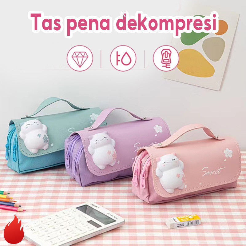 

【READY STOCK】 Unzip Tas Pensil Tinggi Ins Tinggi Penampilan Tinggi, Gadis Cantik Multi Fungsi Besar Kotak Sastra