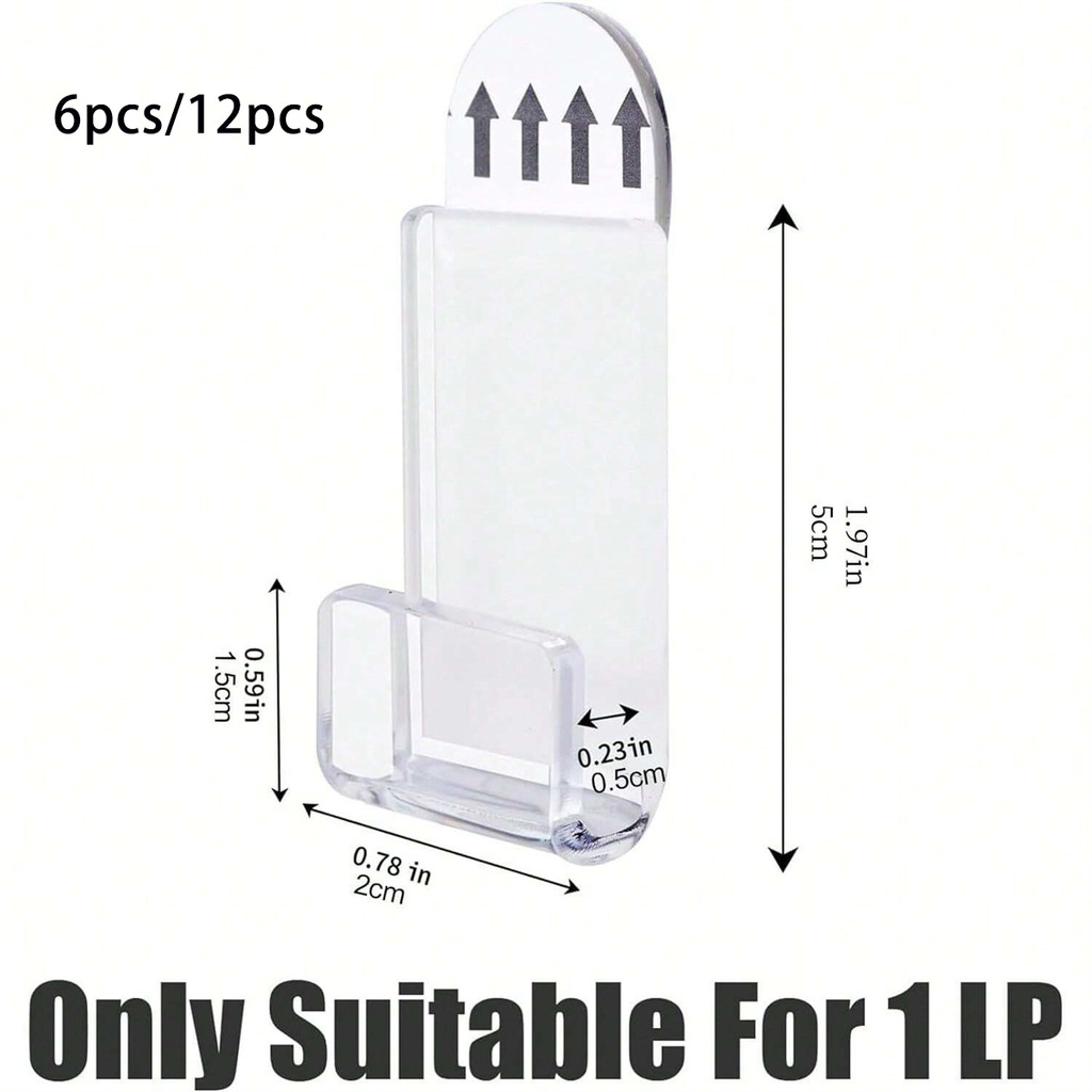 

6/12Pcs Clear Acrylic Record Holder, Vinyl Record Shelf Wall Mount, Adhesive Acrylic Record Display Rack, For Daily Displaying