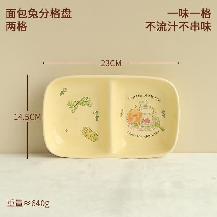 Lapak iki - Piring Sekat Keramik / Piring Keramik Estetik Lucu Tahan Panas - 2 SEKAT