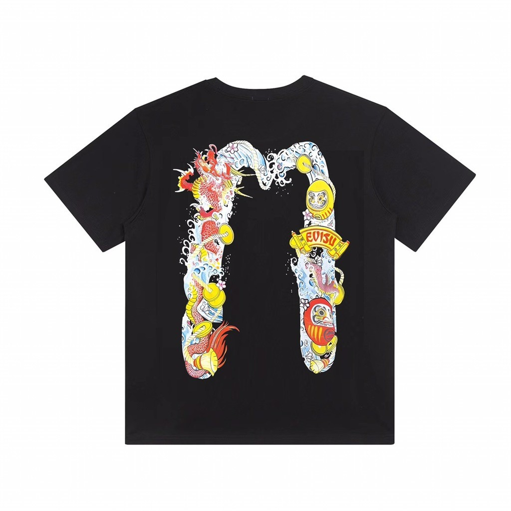 Kaos Distro EVISU  Pria Wanita d Baju Boxy Fit T Shirt - Official Merchandise