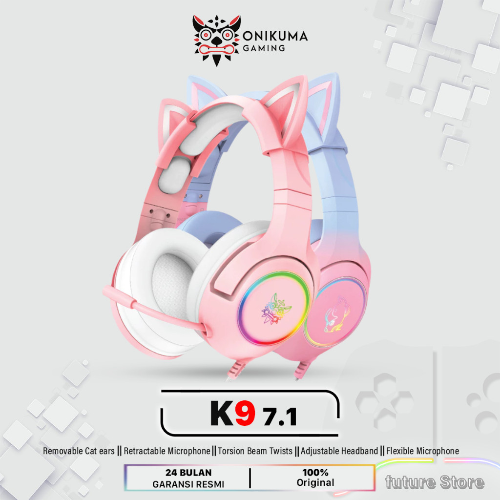 ONIKUMA K9 7.1 All Surround Headset Gaming RGB Headphone Cat Ear- Headphone Mic Headphone Kualitas T