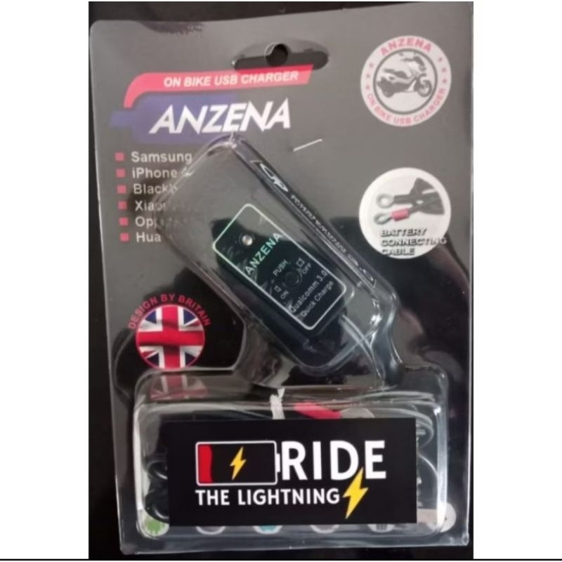 Anzena Micro Charger Hp 2A  3.0 Amper fast charging Waterproof ANZENA BLACK