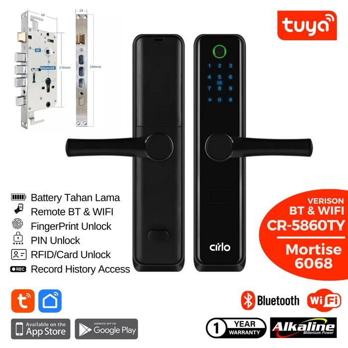 

Cirlo Home Smart Door Lock Handle CR-5860TY [Black] Mortise 6068 [Tuya