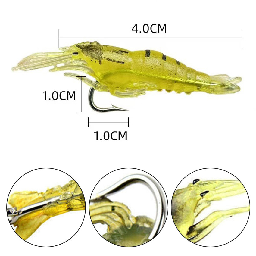10Pcs Softlure Umpan Udang Buatan 4Cm Pvc Dengan Kail Stainless / Umpan Pancing Udang Tiruan Kecil