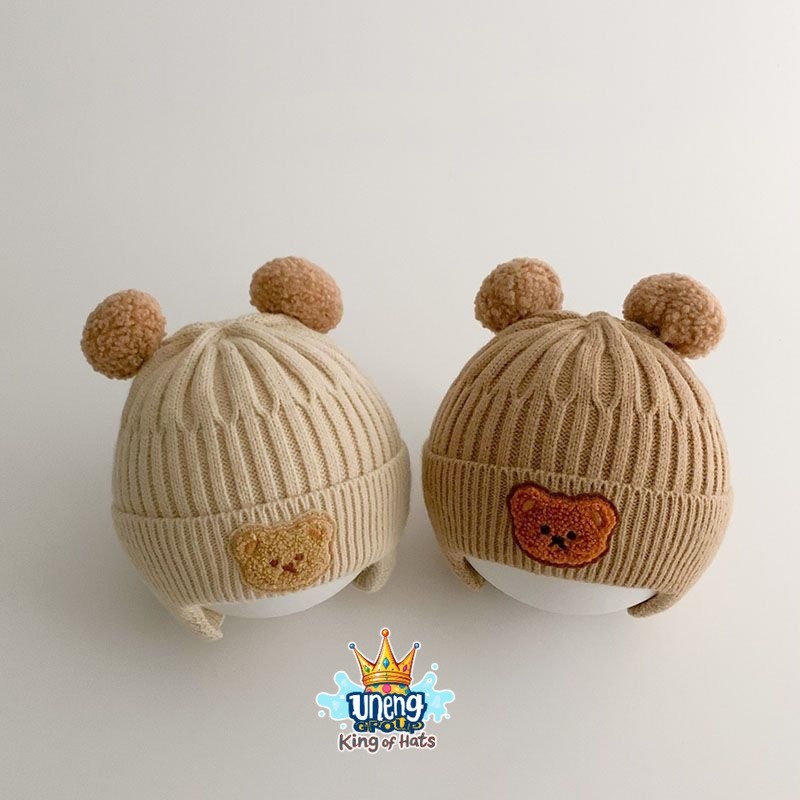 TOPI BAYI BEAR KNOT HAT PREMIUM TOPI POMPOM BAYI BABY KNOT HAT POMPOM KNIT RAJUT KUPLUK BAYI NEWBORN