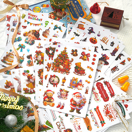 

Mr. Paper, Themed Santa Claus Sticker Book, Gift Box Scrapbook Phone Case Halloween Decoration Sticker, 35 Pieces/book