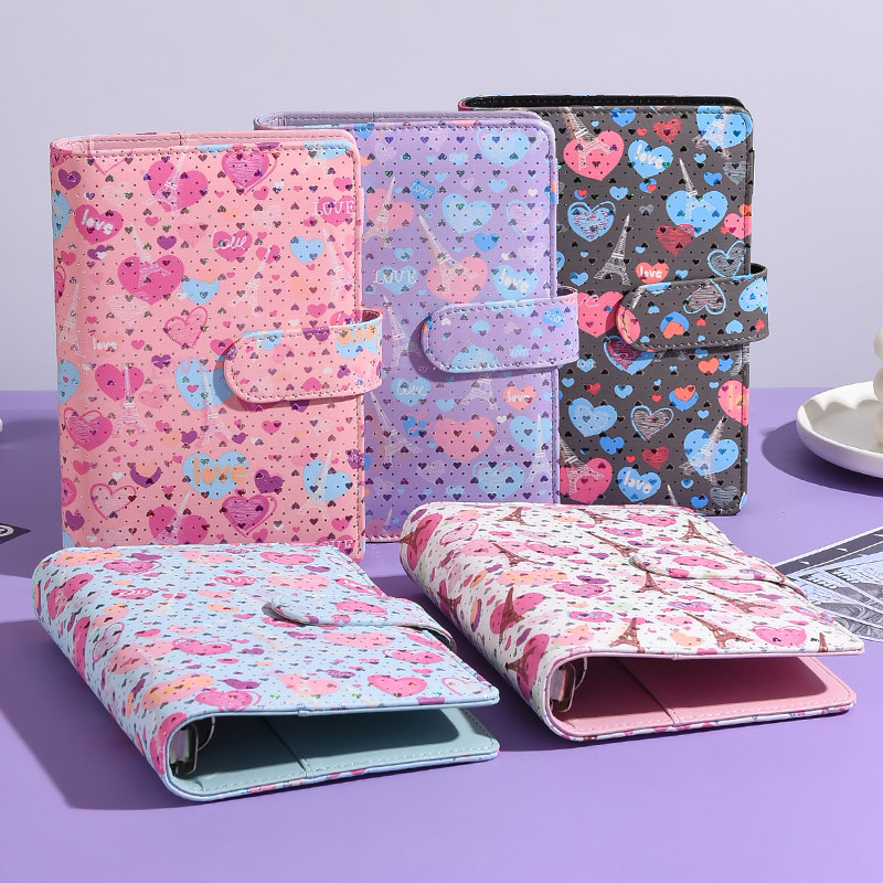 

A6 Colorful Love PU Leather DIY Binder Notebook Only Covers Diary Books Schedule Covers School Stationery