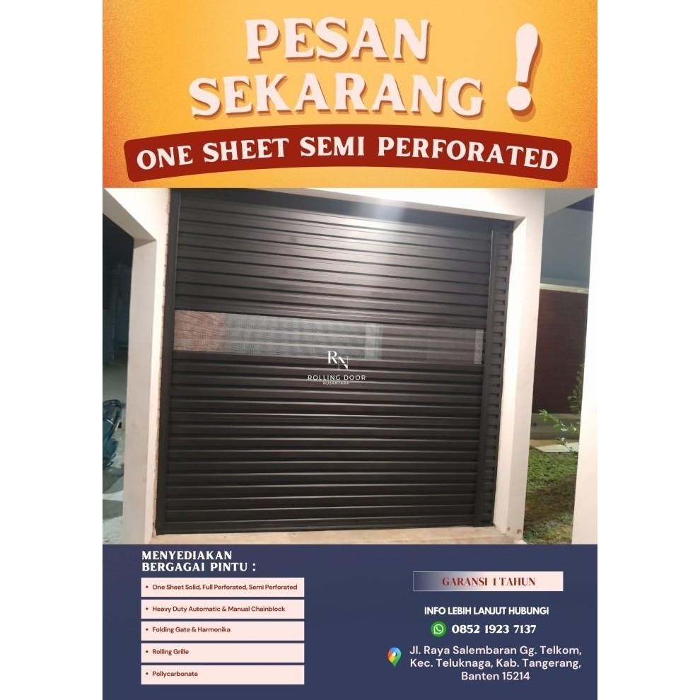 

Rolling door pintu toko one sheet semi perforated L 3,4m x T 3,2m+50cm(gulungan)