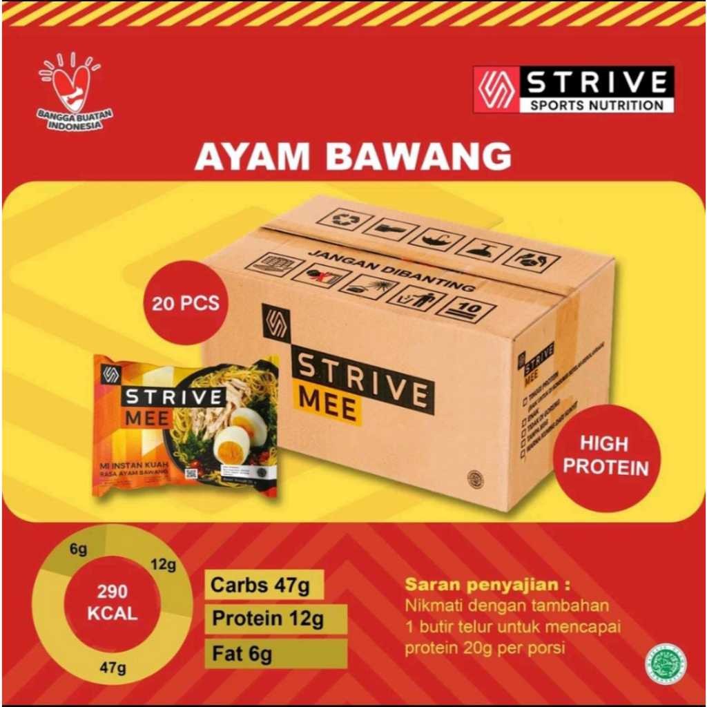 

STRIVE MEE Mie Goreng Ayam Bawang Tinggi Protein Carbo Load Recovery 1 Karton isi 20pcs