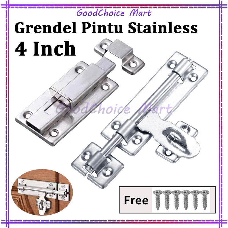 4 Inci Slot Pintu Pencet Stainless / Grendel Kunci Pintu / Grendel Gembok Slot Pintu Gembok