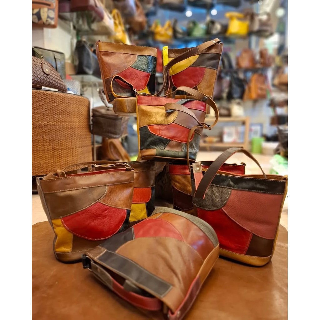Patchwork Bag - Tas Kulit Sapi Asli Potongan Perca - Leather Bag by RajutGalawi - Tas Selempang Slin