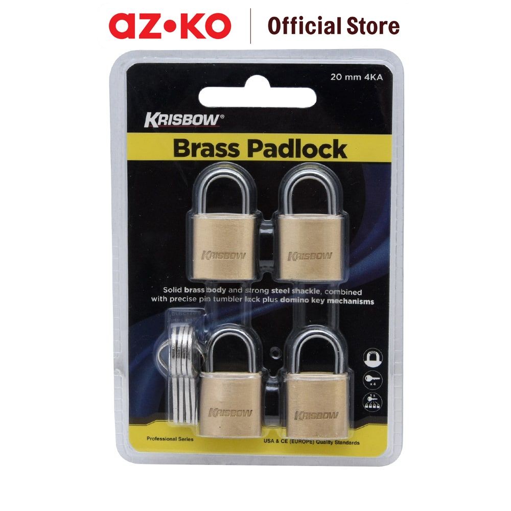 AZKO Krisbow Gembok Kuningan 4ka Bc9020 2 cm Steel Padlock Besi Gembok Pintu Pager Rantai Pengunci P