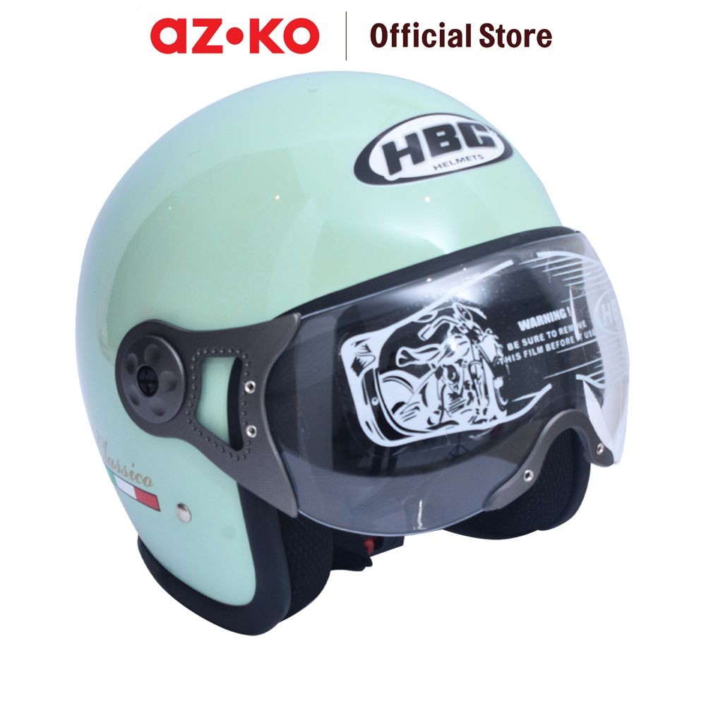 AZKO Hbc Classico Helm Half Face Dengan Visor -  Hijau Mint Helem Motor Motorcycle Helmet Pelindung 