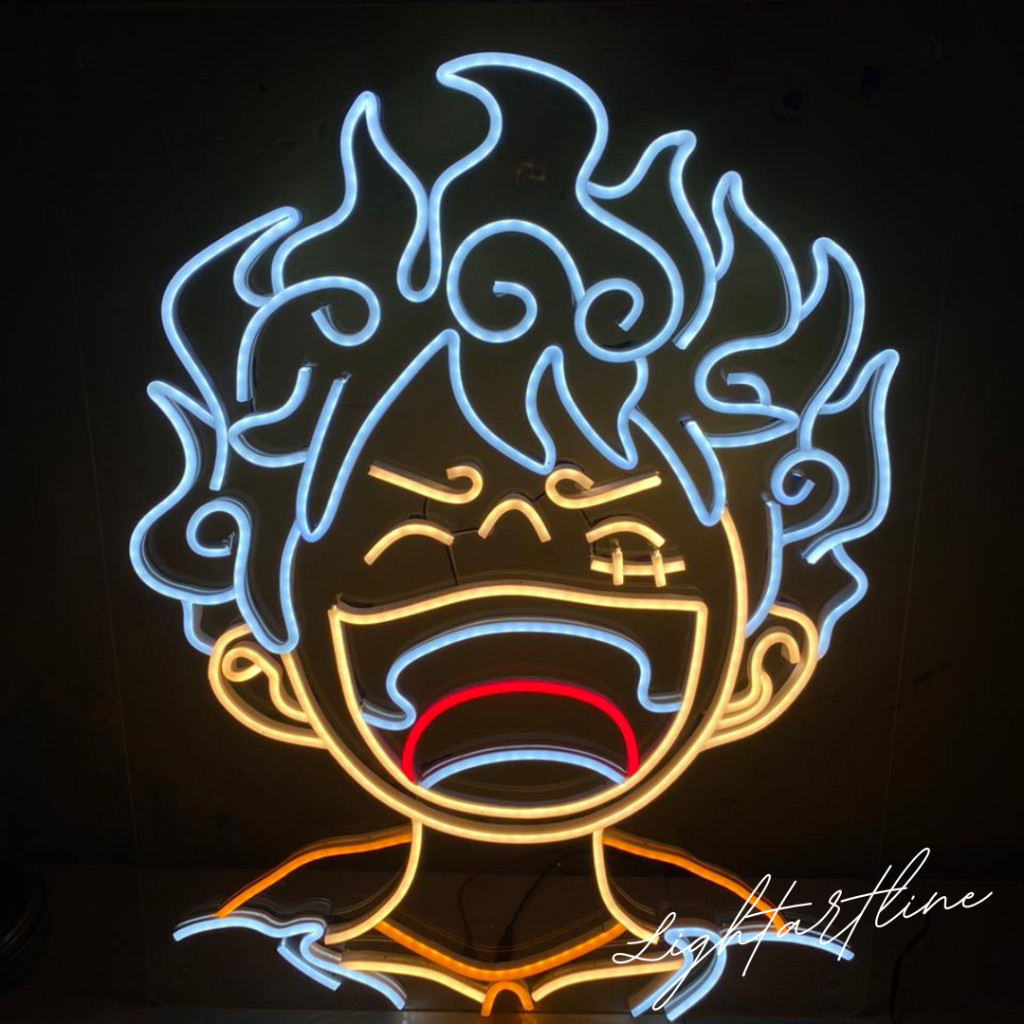 Neon Flex Luffy GEAR 5 NIKA - lampu GEAR 5 NIKA - Neon Sign dengan Logo GEAR 5