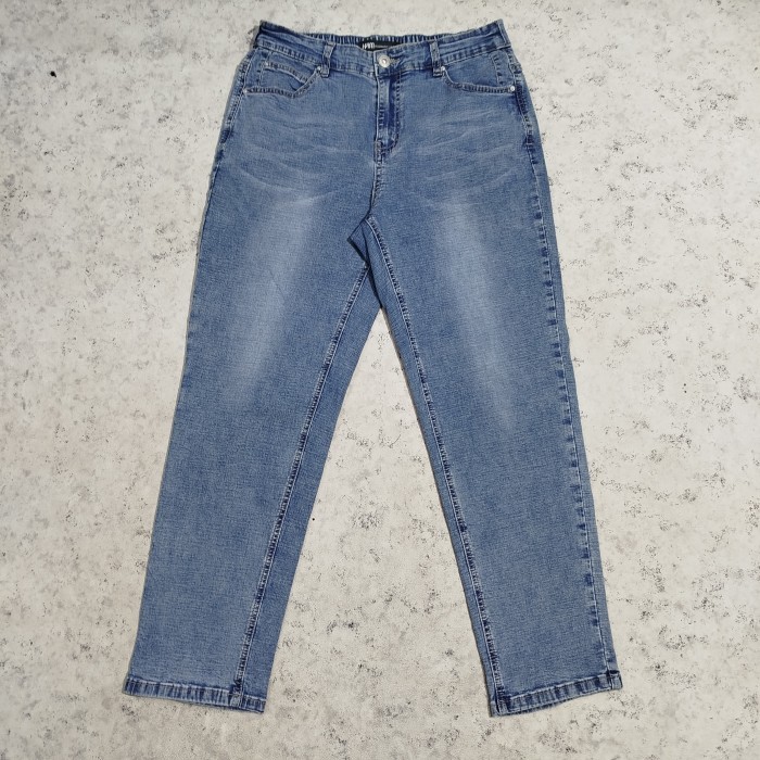 Celana panjang jeans denim fading J.VIM ROMANTIC VINTAGE pinggang karet bahan strecth