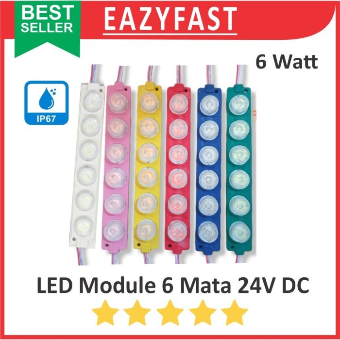 Lampu Modul LED Strip Module 6 Titik Mata Lensa Warna 24V 24 V Volt DC Mobil Truck Truk Bus Bis