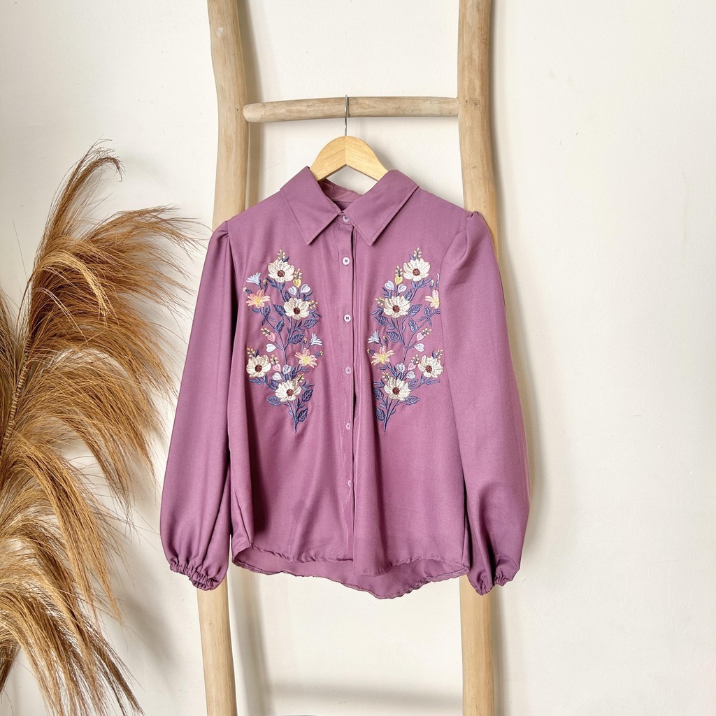 NAJWA - Chany Top Blouse Kemeja bordir Wanita Motif Bunga