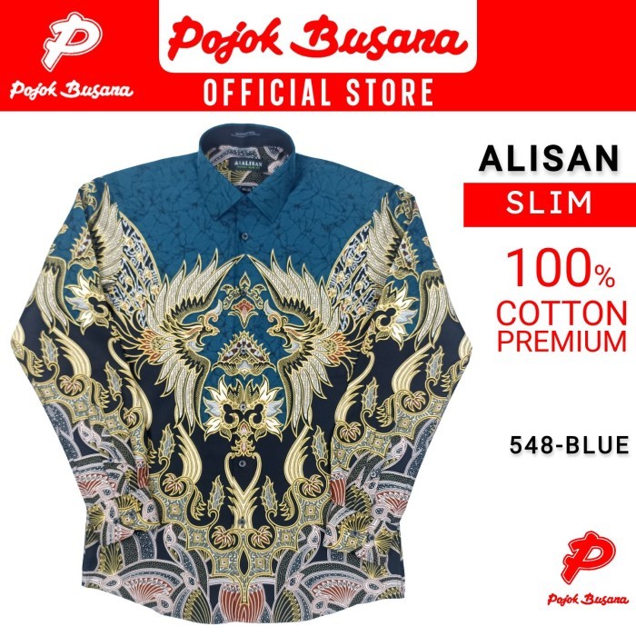 ✨NEW✨ -Pojok Busana Alisan Kemeja Lengan Panjang Batik Pria Slim Fit - 548 Biru, 16- 1.2.23