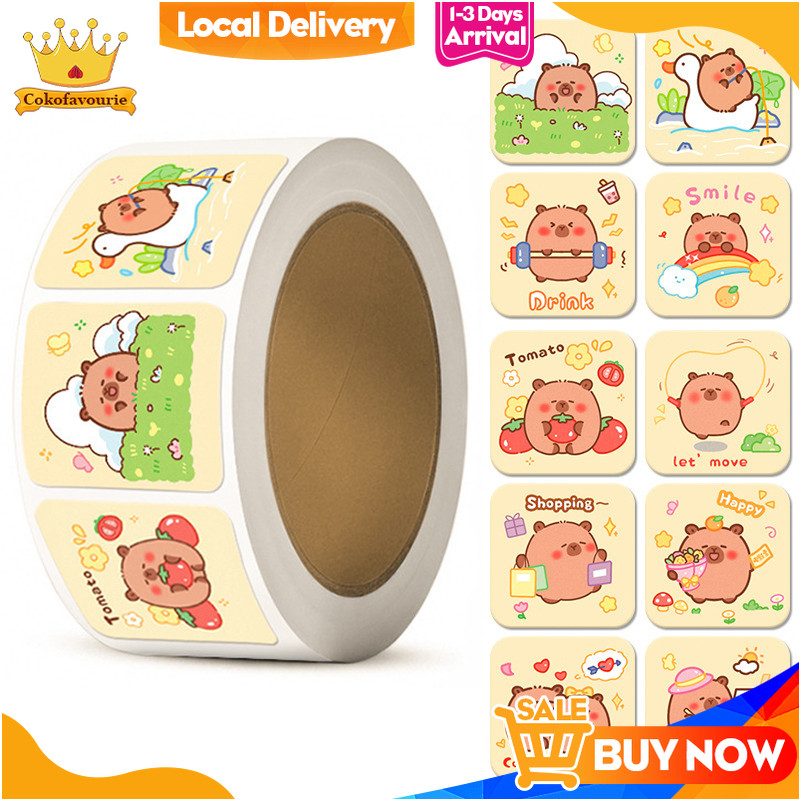 

✨COD Stiker Segel Kapibara Lucu Stiker Label Kartun Stiker Gulung Dekoratif -COK