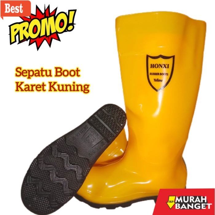 sepatu safety terbaik Sepatu Boot Karet Kuning Air Sepatu Proyek Boots Safety Bangunan - 40