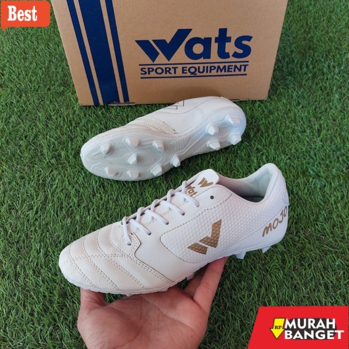 sepatu lari lokal terbaik 2025 COD Sepatu Bola Anak Kulit Wats Mojo Original Sol Jahit Muter - Putih