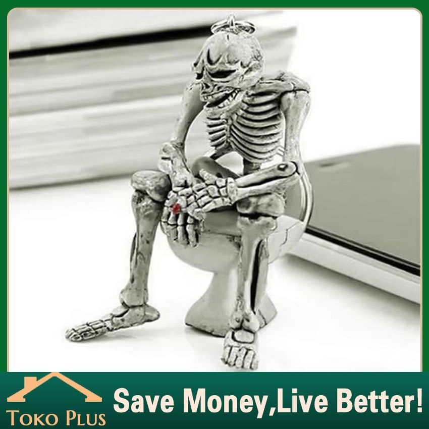 Mainan Gantungan kunci Tengkorak Liontin Unik 3D / Gantungan Lucu Unik Tengkorak Duduk Di Toilet / G