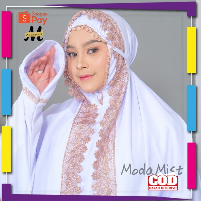 [PREMIUM ORIGINAL] Mukena Dewasa Terusan Putih Katun Mikro Renda Mewah