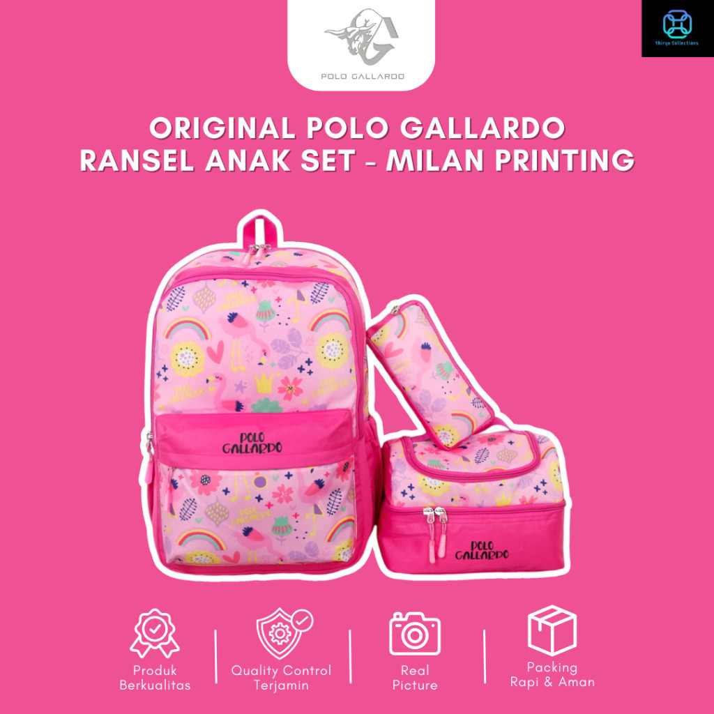 Tas Ransel Lunchbox Sekolah Anak Perempuan Polo Gallardo Snappy Backpack Cewek Cowok Kotak Bekal