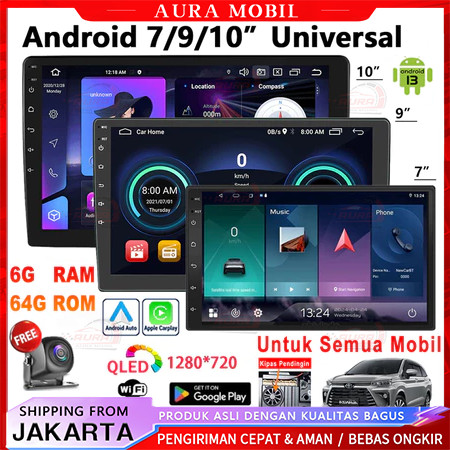 Dual Kip with Cooling System 6G+64G IPS Screen Head Unit 7/9/10 Inch Car Android 14 Navigasi Untuk T