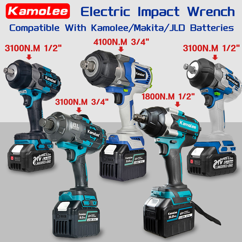 Kamolee Kunci Pas Benturan Listrik 1/2" or 3/4" 1800N.M/2100N.M/3100N.M/4100N.M Alat Pengencang Baut