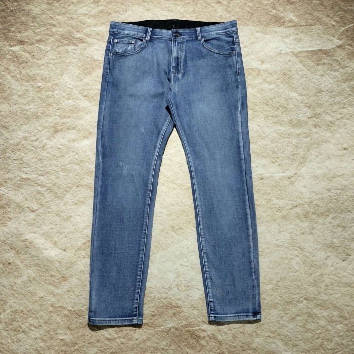 celana panjang jeans fading ATTENTION celana denim stretch pinggang melar size 37-40