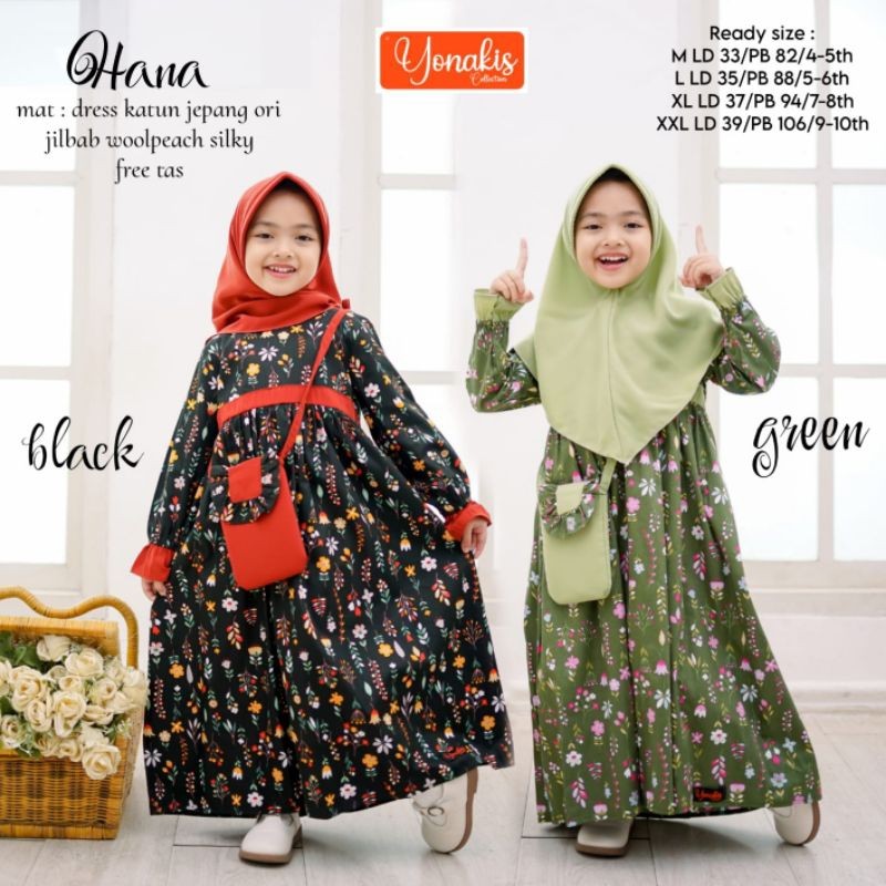 UMAYA - Dress Anak Katun Jepang ORI Setelan Jilbab Hana Series by Yonakis Collection (free tas)