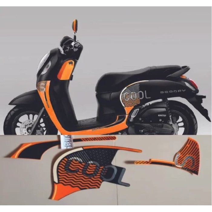 STRIPING HONDA SCOOPY HITAM OREN ORANGE 2021 STANDAR POLET STIKER