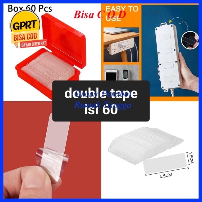 

GPRT Isi 60pcs+box Perekat Baju 1.5x4.5cm lakban 2 sisi bening mini Double tape mini