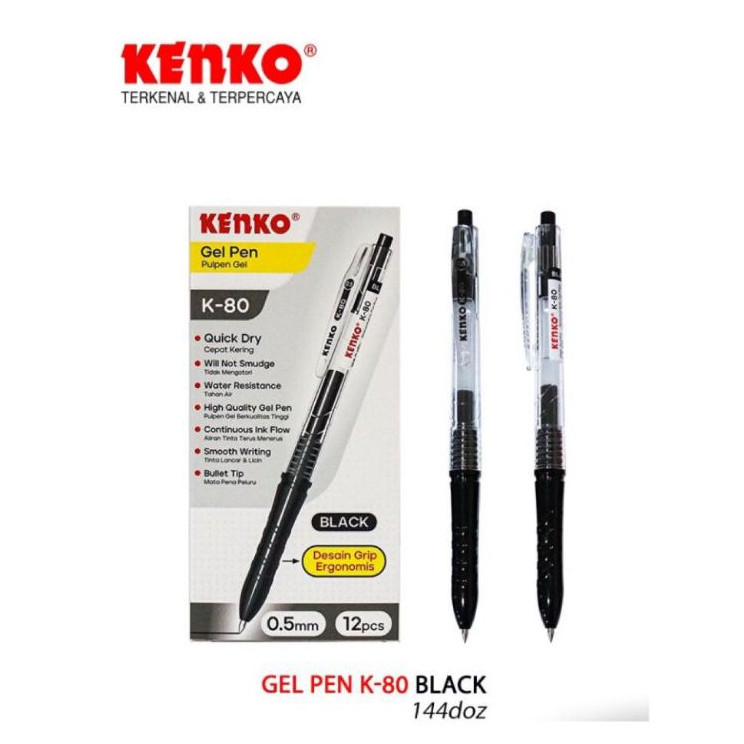 

KENKO GEL PEN K-80 BLACK - 1 LUSIN