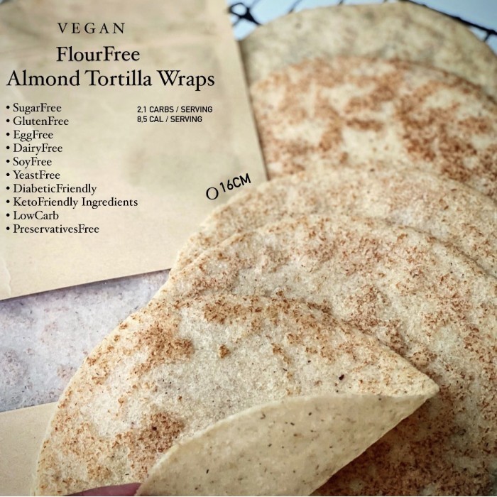 

Vegan FlourLess LowCarb Almond Tortilla Wraps