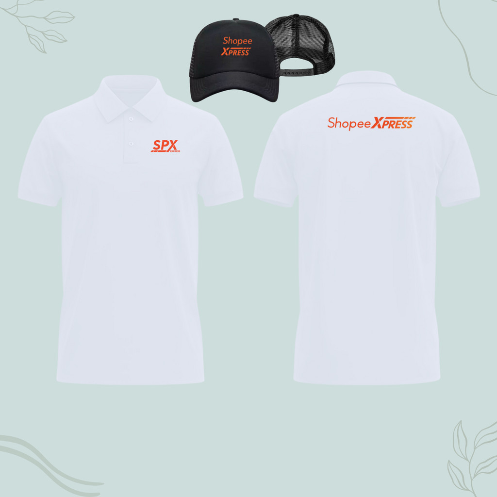 FREE TOPI  Baju Kaos Poloshirt Lengan Pendek Custom SABLON Logo SHOPEE EXPRESS - SPX FREE NAMA DAERA