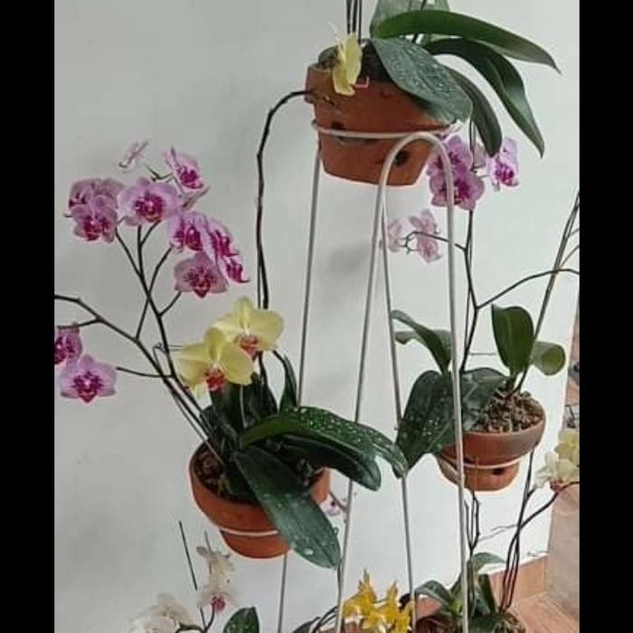 Rak pot tanaman besi bunga tanaman anggrek murah 6 susun lobang putih