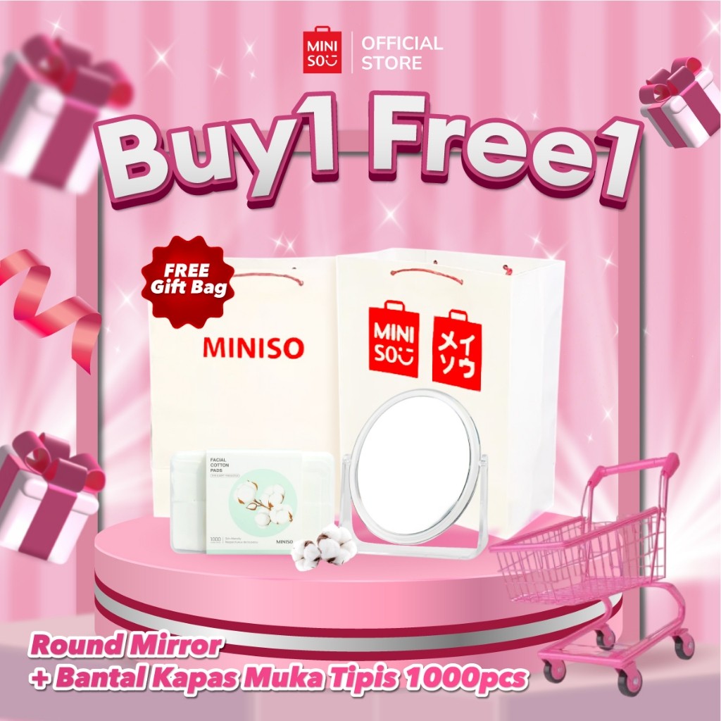 【Buy 1 Free 1】1000pcs Kapas Combo Cantik Gratis + MINISO Cermin Makeup 2 Sisi (Bulat/KB)