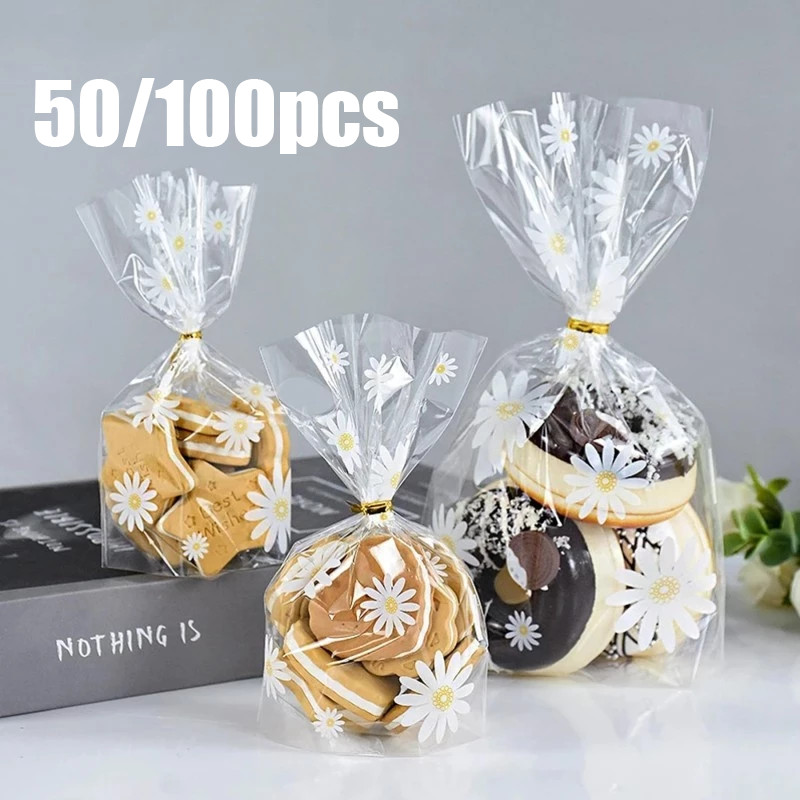 

【New Arrivals】50/100pcs Kantong Plastik Cookies Standing Goodie Bag Daisy plastic goodie bag Plastik Souvenir Ulang Tahun