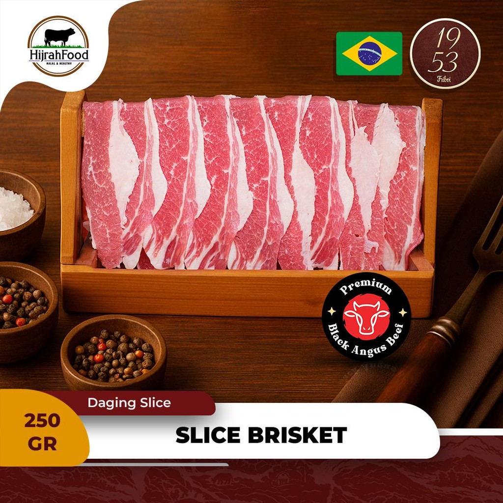 

Hijrahfood Beef Slice Brisket Grain-Fed Black Angus 1953 | Daging Sapi Brisket Iris Tipis