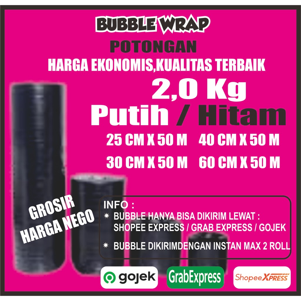 

Bubble Wrap Hitam/Bening Eceran Potongan Berat 2.0kg Panjang 50 meter berkualitas