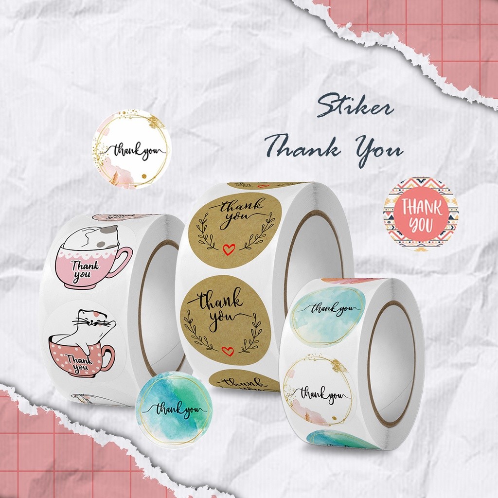 

[GLD] Sticker Thank You 1 Roll 500PCS Stiker Label Makanan Tulisan Segel Ucapan Terima Kasih / Stiker Label Thankyou Kemasan Packing Serbaguna Stockami C817