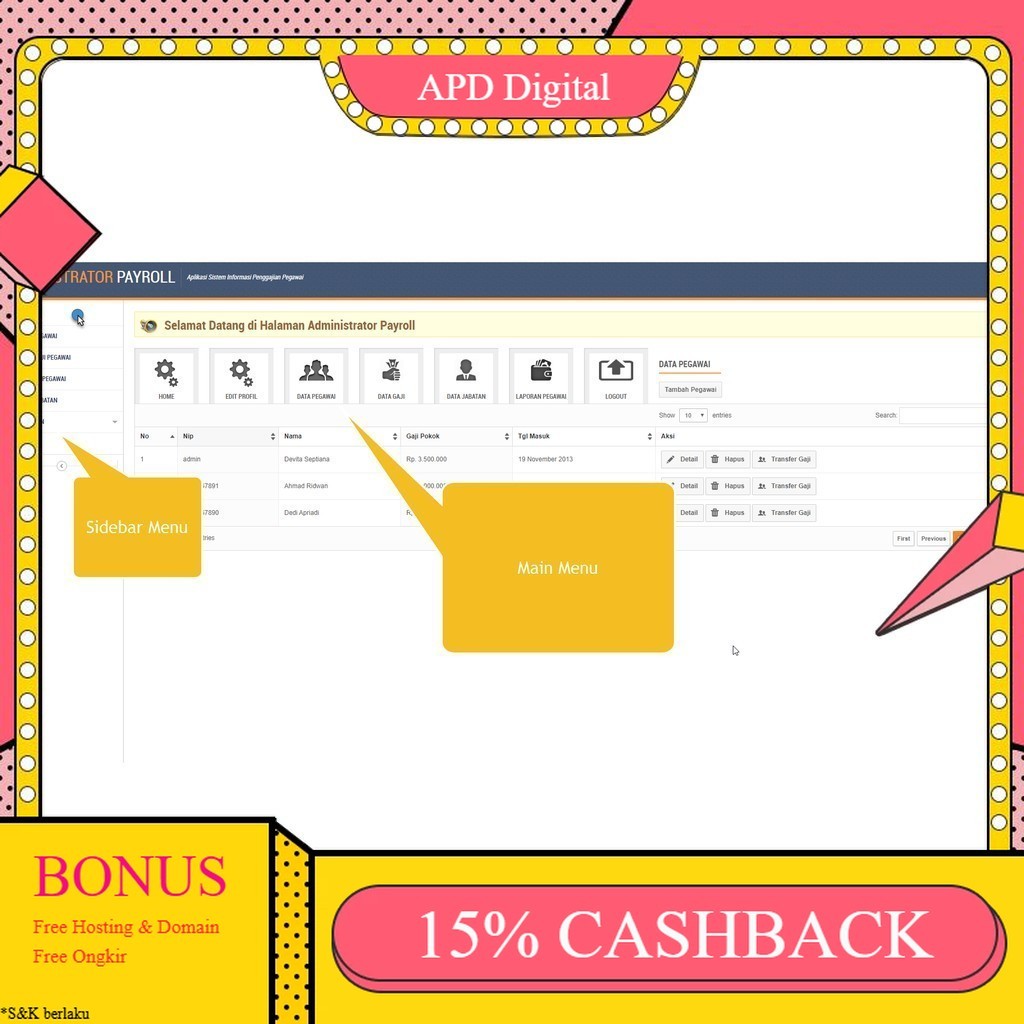 Source Code Sistem Informasi Penggajian Pegawai PAYROLL Berbasis Web APD
