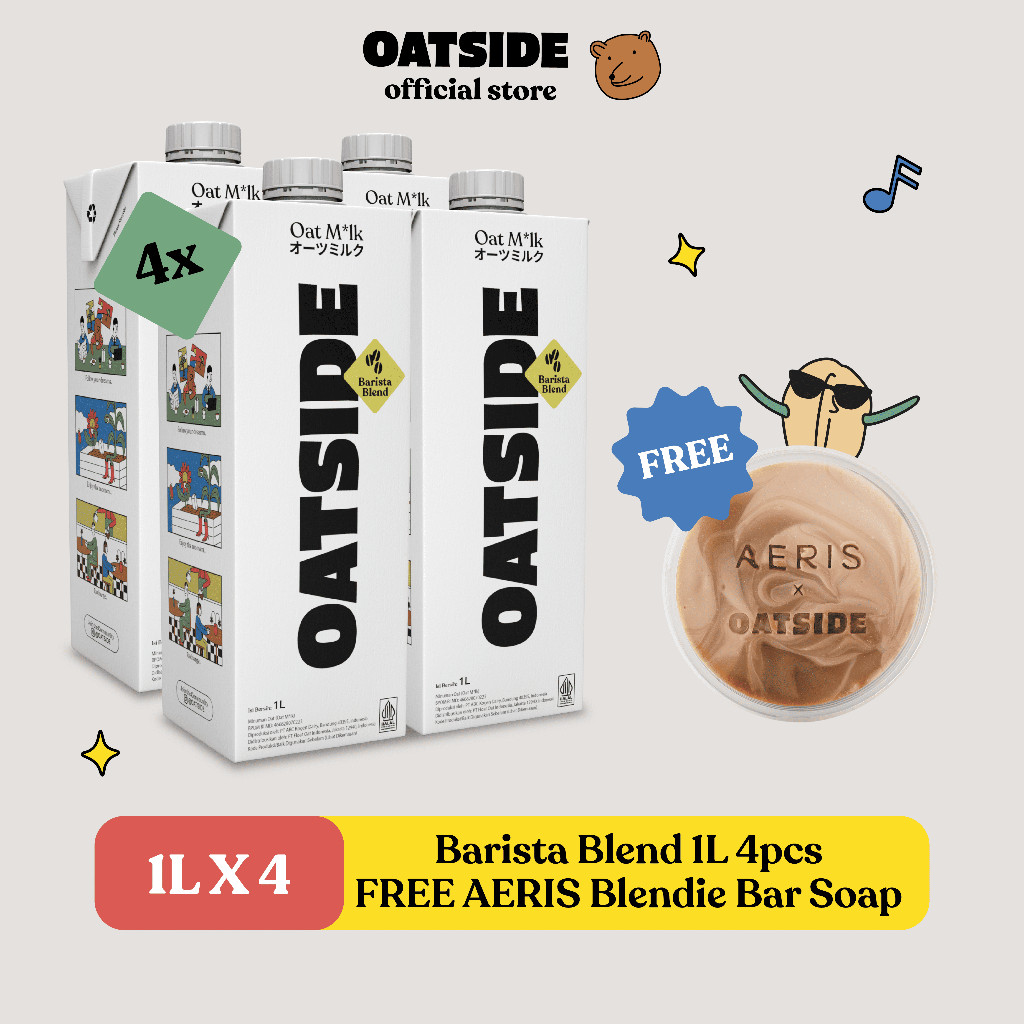 

OATSIDE - Oat Milk Barista Blend 1L (4pcs) FREE AERIS Blendie Bar