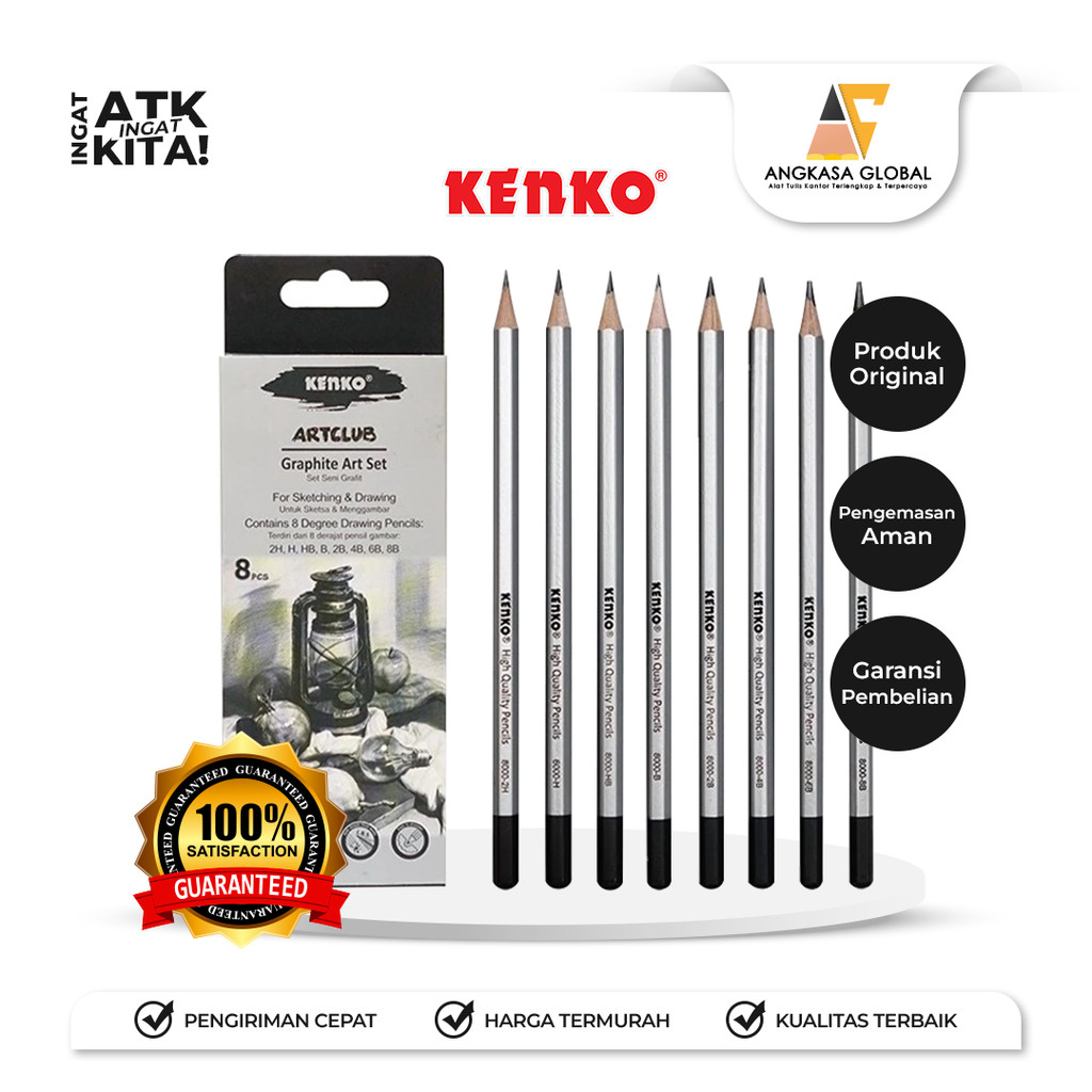 

KENKO ARTCLUB PENSIL GAMBAR/ DRAWING PENCIL 2H, H, HB, B, 2B, 3B, 4B, 5B, 6B, 7B, 8B (1LSN/ 12PCS)