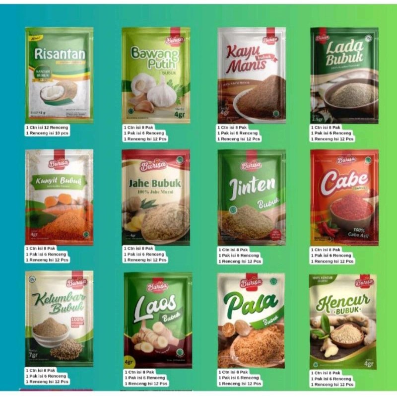 

BURISA Bumbu Dapur Aneka Bumbu Masakan Instan 1 Renceng 12 Sachet