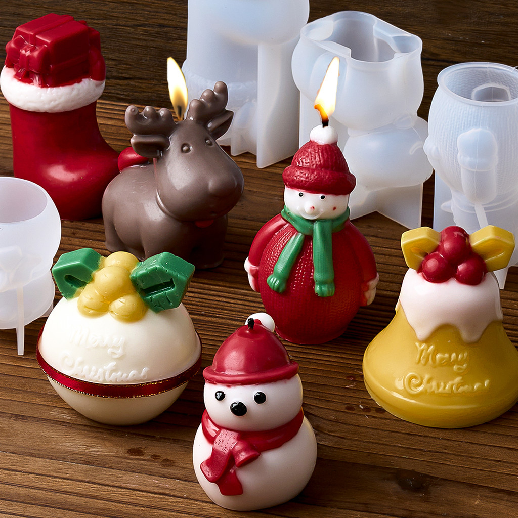 

Seires Candle Silicone Mold DIY 3D Snowman Elk Bell Socks Scented Plaster Resin Mold Party Decor Craft Gifts