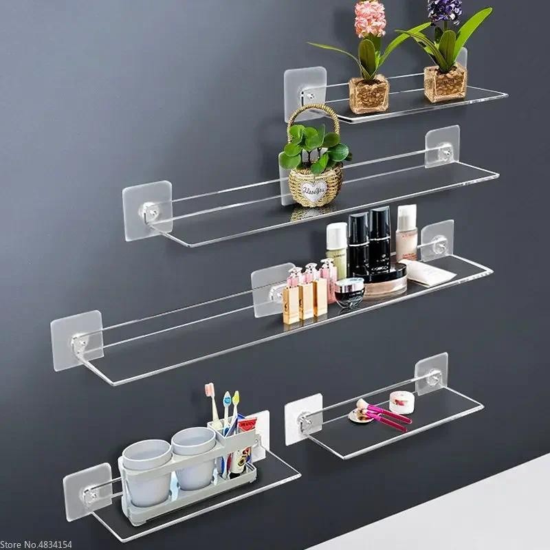 

Storage Rack Acrylic Shelf Clear Wall Mounted Thick Transparent Floating Display Stick Bathroom Kitchen Ledge Organizer 20-50cm